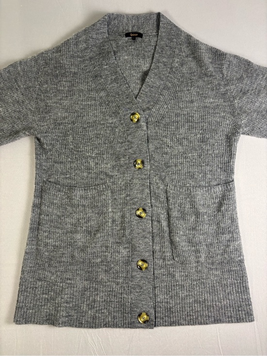 Quince Sweaters - Quince Alpaca and Wool Gray Ribbed V-Neck Button Cardigan with Buttons Large